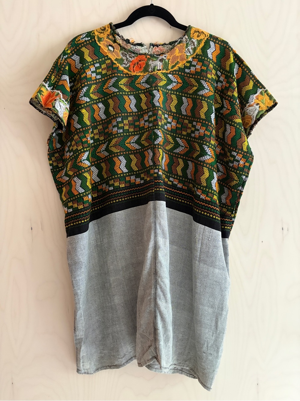 Embroidered Green & Yellow Mexican Huipil Dress